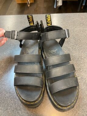 Dr. Martens Black Leather Triple-Strap Blaire Sandals